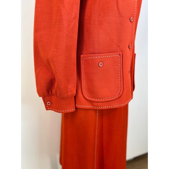 Vintage 70s Butte Knit Dress Set Red Preppy Modest - Picture 10 of 15